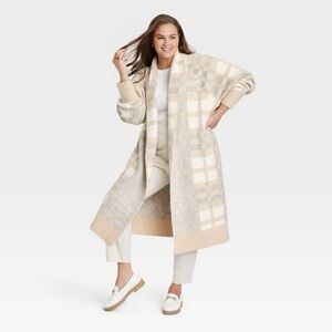 ✨ A New Day Women’s Coatigan Sweater – Gray/Beige Plaid – Size XS – NWT✨